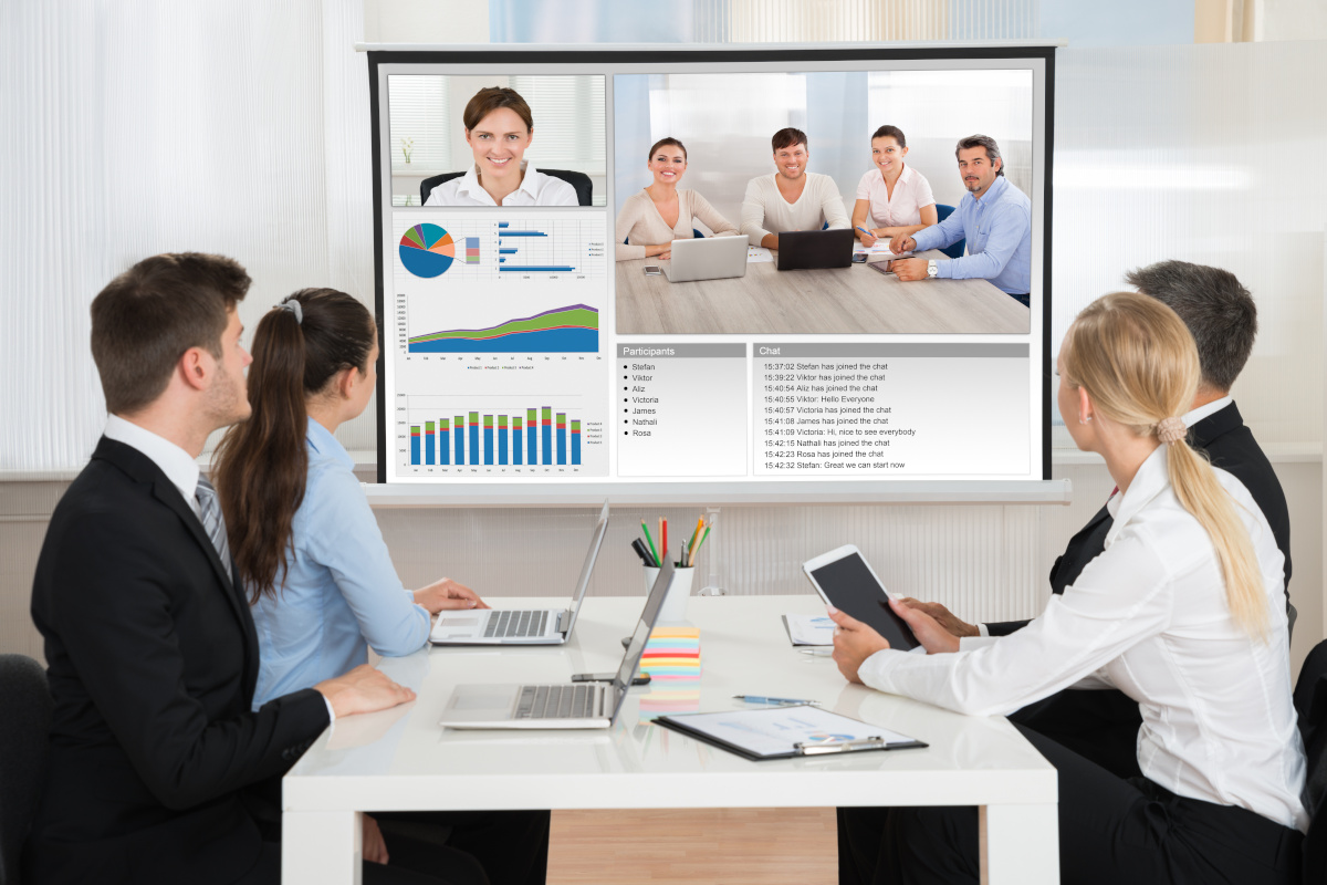 A video conference between multiple coworkers